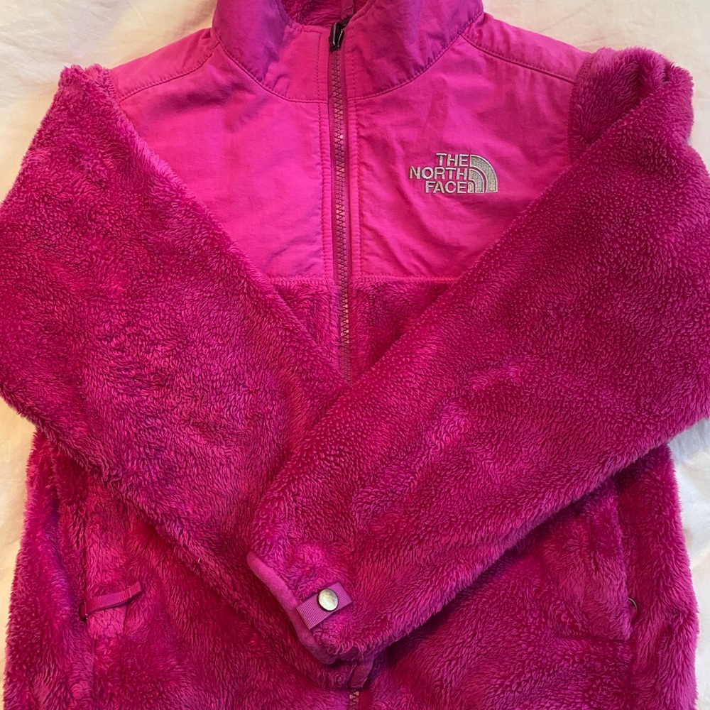 XS girls North Face Bright pink full zip fleece.